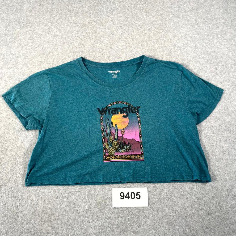 Wrangler Cropped T Shirt Womens‎ Large Teal Graphic Print Cotton Streetwear